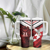 Custom Tonga XIII Rugby Tribal Tattoo Tumbler With Handle Mate Ma'a Tonga Kupesi Ngatu Grunge Style - Wonder Print Shop