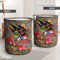 Patriotic Coqui Frog Football Laundry Basket 250 Years of Freedom Puerto Rico Flag Stand