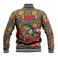 Patriotic Coqui Frog Football Baseball Jacket 250 Years of Freedom Puerto Rico Flag Stand
