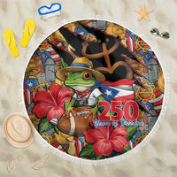 Patriotic Coqui Frog Football Beach Blanket 250 Years of Freedom Puerto Rico Flag Stand