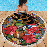 Patriotic Coqui Frog Football Beach Blanket 250 Years of Freedom Puerto Rico Flag Stand