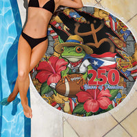 Patriotic Coqui Frog Football Beach Blanket 250 Years of Freedom Puerto Rico Flag Stand