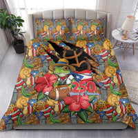 Patriotic Coqui Frog Football Bedding Set 250 Years of Freedom Puerto Rico Flag Stand