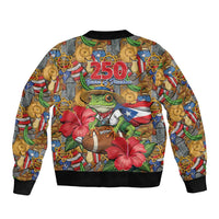 Patriotic Coqui Frog Football Bomber Jacket 250 Years of Freedom Puerto Rico Flag Stand