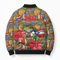 Patriotic Coqui Frog Football Bomber Puffer Jacket 250 Years of Freedom Puerto Rico Flag Stand