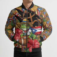 Patriotic Coqui Frog Football Bomber Puffer Jacket 250 Years of Freedom Puerto Rico Flag Stand