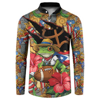 Patriotic Coqui Frog Football Button Sweatshirt 250 Years of Freedom Puerto Rico Flag Stand