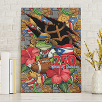 Patriotic Coqui Frog Football Canvas Wall Art 250 Years of Freedom Puerto Rico Flag Stand