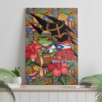 Patriotic Coqui Frog Football Canvas Wall Art 250 Years of Freedom Puerto Rico Flag Stand