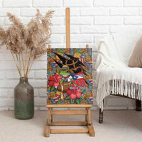 Patriotic Coqui Frog Football Canvas Wall Art 250 Years of Freedom Puerto Rico Flag Stand