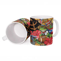 Patriotic Coqui Frog Football Ceramic Mug 250 Years of Freedom Puerto Rico Flag Stand