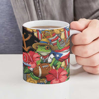 Patriotic Coqui Frog Football Ceramic Mug 250 Years of Freedom Puerto Rico Flag Stand