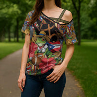 Patriotic Coqui Frog Football Cross Shoulder Shirt 250 Years of Freedom Puerto Rico Flag Stand