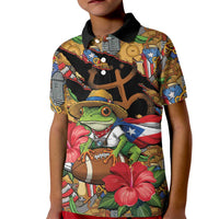 Patriotic Coqui Frog Football Kid Polo Shirt 250 Years of Freedom Puerto Rico Flag Stand