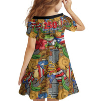 Patriotic Coqui Frog Football Kid Short Sleeve Dress 250 Years of Freedom Puerto Rico Flag Stand