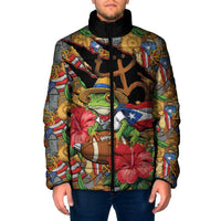 Patriotic Coqui Frog Football Padded Jacket 250 Years of Freedom Puerto Rico Flag Stand