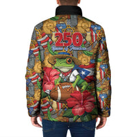 Patriotic Coqui Frog Football Padded Jacket 250 Years of Freedom Puerto Rico Flag Stand