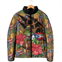 Patriotic Coqui Frog Football Padded Jacket 250 Years of Freedom Puerto Rico Flag Stand