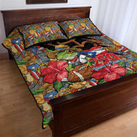 Patriotic Coqui Frog Football Quilt Bed Set 250 Years of Freedom Puerto Rico Flag Stand