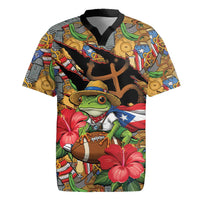 Patriotic Coqui Frog Football Rugby Jersey 250 Years of Freedom Puerto Rico Flag Stand