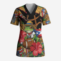 Patriotic Coqui Frog Football Scrub Top 250 Years of Freedom Puerto Rico Flag Stand