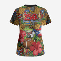 Patriotic Coqui Frog Football Scrub Top 250 Years of Freedom Puerto Rico Flag Stand