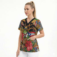 Patriotic Coqui Frog Football Scrub Top 250 Years of Freedom Puerto Rico Flag Stand