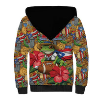 Patriotic Coqui Frog Football Sherpa Hoodie 250 Years of Freedom Puerto Rico Flag Stand