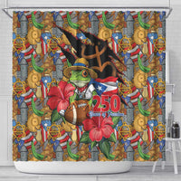 Patriotic Coqui Frog Football Shower Curtain 250 Years of Freedom Puerto Rico Flag Stand