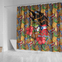 Patriotic Coqui Frog Football Shower Curtain 250 Years of Freedom Puerto Rico Flag Stand