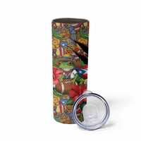 Patriotic Coqui Frog Football Skinny Tumbler 250 Years of Freedom Puerto Rico Flag Stand