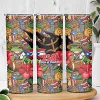 Patriotic Coqui Frog Football Skinny Tumbler 250 Years of Freedom Puerto Rico Flag Stand