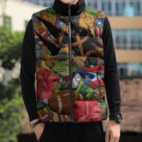 Patriotic Coqui Frog Football Sleeveless Puffer Jacket 250 Years of Freedom Puerto Rico Flag Stand