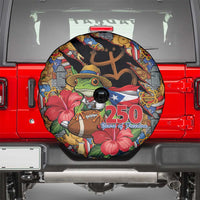 Patriotic Coqui Frog Football Spare Tire Cover 250 Years of Freedom Puerto Rico Flag Stand