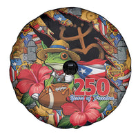 Patriotic Coqui Frog Football Spare Tire Cover 250 Years of Freedom Puerto Rico Flag Stand