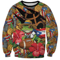 Patriotic Coqui Frog Football Sweatshirt 250 Years of Freedom Puerto Rico Flag Stand