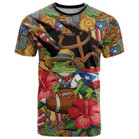 Patriotic Coqui Frog Football T Shirt 250 Years of Freedom Puerto Rico Flag Stand
