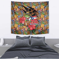 Patriotic Coqui Frog Football Tapestry 250 Years of Freedom Puerto Rico Flag Stand