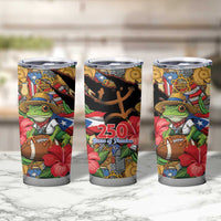 Patriotic Coqui Frog Football Tumbler Cup 250 Years of Freedom Puerto Rico Flag Stand