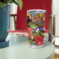 Patriotic Coqui Frog Football Tumbler Cup 250 Years of Freedom Puerto Rico Flag Stand