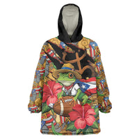 Patriotic Coqui Frog Football Wearable Blanket Hoodie 250 Years of Freedom Puerto Rico Flag Stand