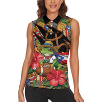 Patriotic Coqui Frog Football Women Sleeveless Polo Shirt 250 Years of Freedom Puerto Rico Flag Stand