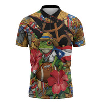 Patriotic Coqui Frog Football Zipper Polo Shirt 250 Years of Freedom Puerto Rico Flag Stand