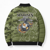 Montford Point Marines Bomber Puffer Jacket Flame Fire Military Green Camo