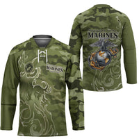 Montford Point Marines Hockey Jersey Flame Fire Military Green Camo