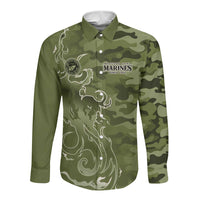 Montford Point Marines Long Sleeve Button Shirt Flame Fire Military Green Camo