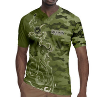Montford Point Marines Rugby Jersey Flame Fire Military Green Camo