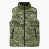 Montford Point Marines Sleeveless Puffer Jacket Flame Fire Military Green Camo