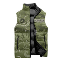 Montford Point Marines Sleeveless Puffer Jacket Flame Fire Military Green Camo