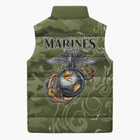 Montford Point Marines Sleeveless Puffer Jacket Flame Fire Military Green Camo